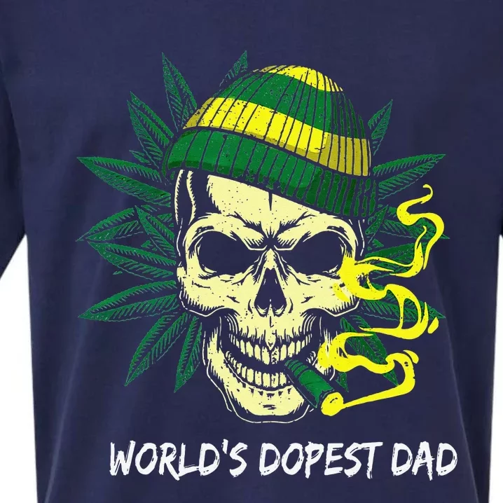 World's Dopest Dad Skull Weed 420 Cannabis Fun Father's Day Sueded Cloud Jersey T-Shirt