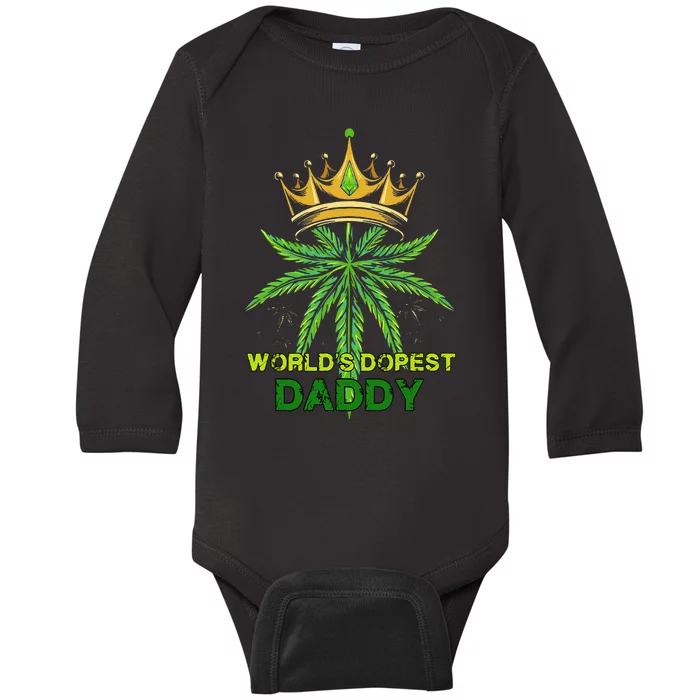 Worlds Dopest Daddy Men Dad Cannabis 420 Weed Fathers Day Baby Long Sleeve Bodysuit