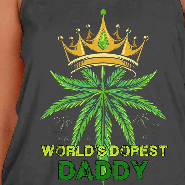 Worlds Dopest Daddy Men Dad Cannabis 420 Weed Fathers Day Women's Knotted Racerback Tank