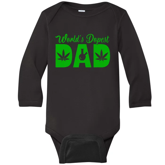 Worlds Dopest Dad Marijuana Bong Weed Baby Long Sleeve Bodysuit