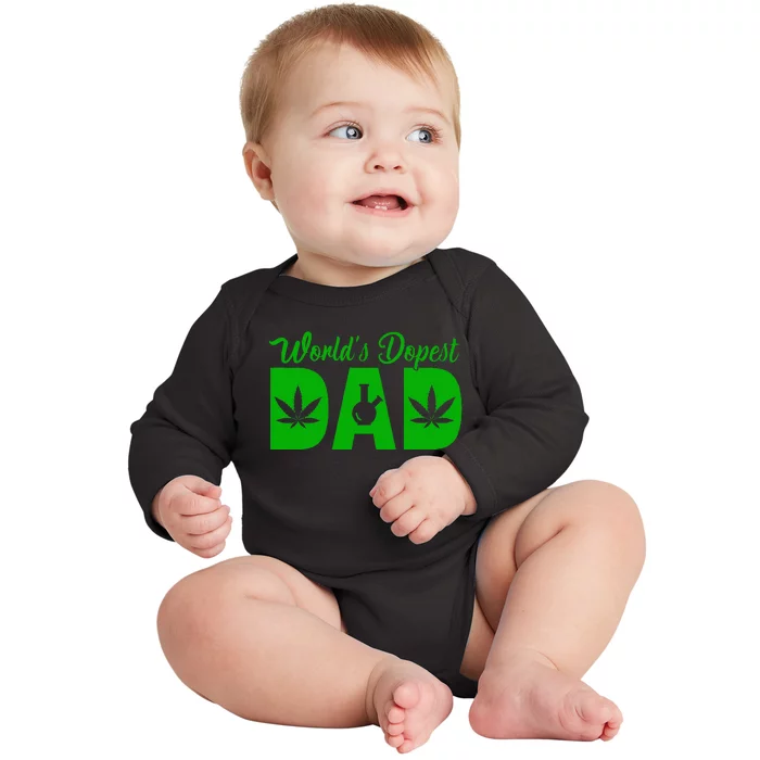 Worlds Dopest Dad Marijuana Bong Weed Baby Long Sleeve Bodysuit