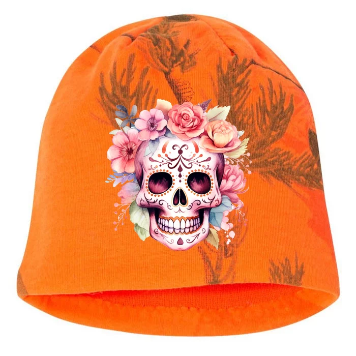 Watercolor Dia De Los Muertos Day Of The Dead Sugar Skull Kati - Camo Knit Beanie