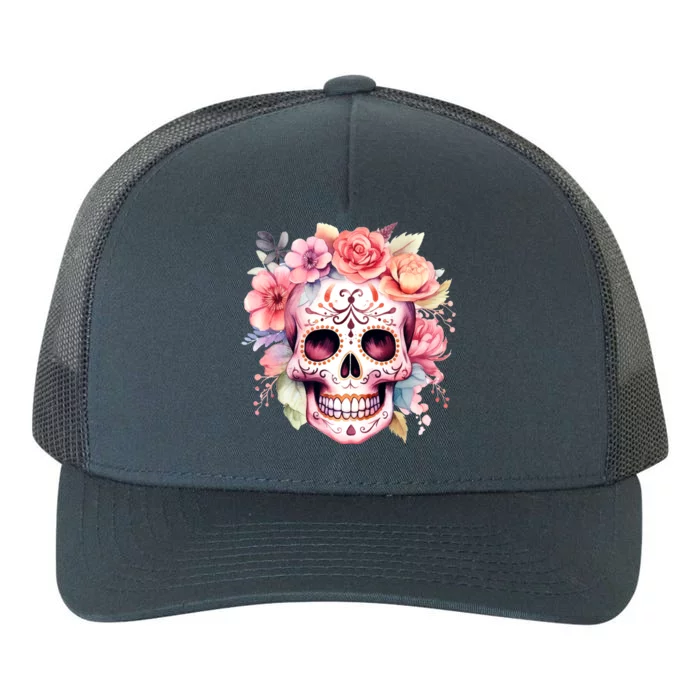 Watercolor Dia De Los Muertos Day Of The Dead Sugar Skull Yupoong Adult 5-Panel Trucker Hat