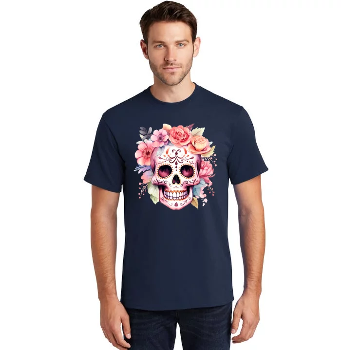 Watercolor Dia De Los Muertos Day Of The Dead Sugar Skull Tall T-Shirt