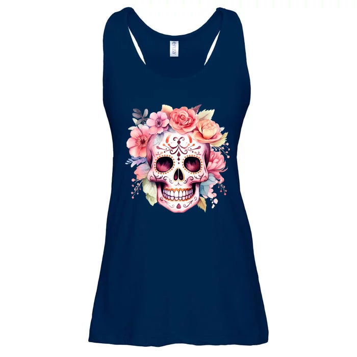 Watercolor Dia De Los Muertos Day Of The Dead Sugar Skull Ladies Essential Flowy Tank