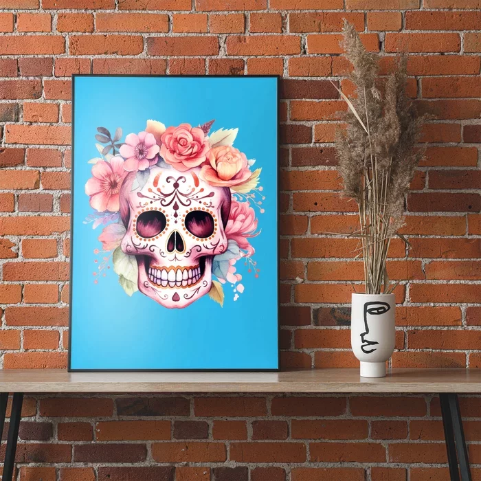 Watercolor Dia De Los Muertos Day Of The Dead Sugar Skull Poster