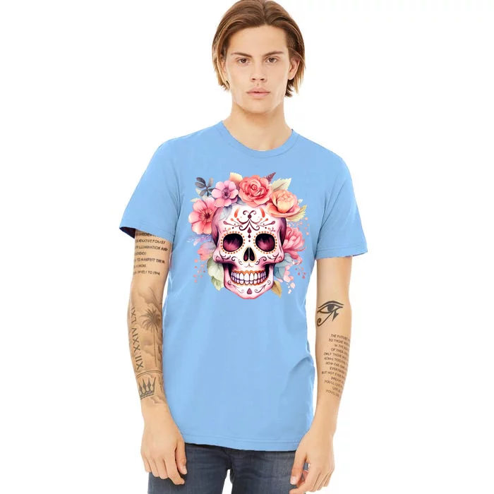 Watercolor Dia De Los Muertos Day Of The Dead Sugar Skull Premium T-Shirt