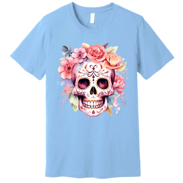 Watercolor Dia De Los Muertos Day Of The Dead Sugar Skull Premium T-Shirt