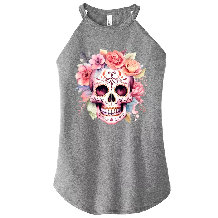 Watercolor Dia De Los Muertos Day Of The Dead Sugar Skull Women’s Perfect Tri Rocker Tank