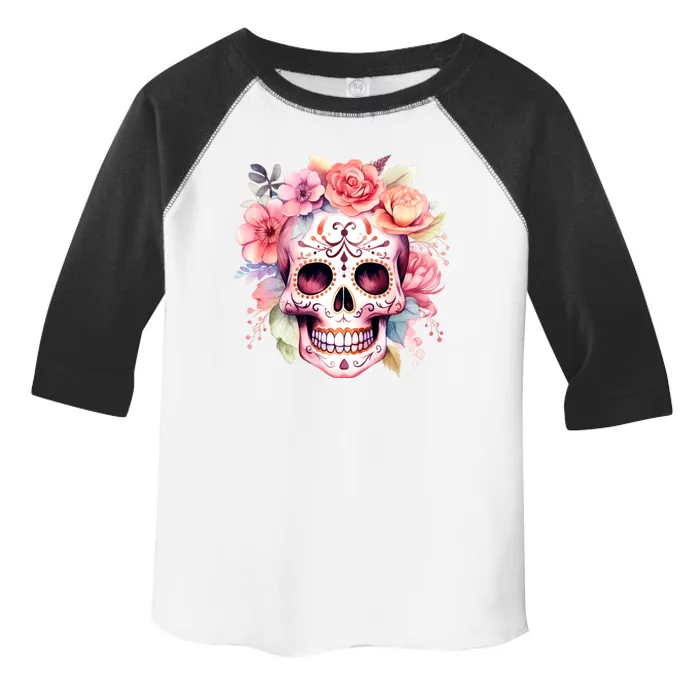 Watercolor Dia De Los Muertos Day Of The Dead Sugar Skull Toddler Fine Jersey T-Shirt