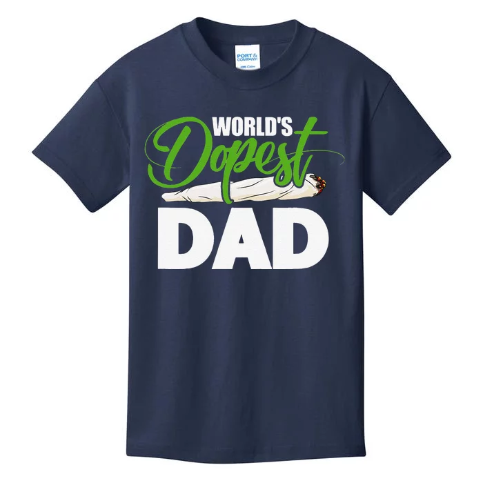 Worlds Dopest Dad Cannabis Marijuana Weed Funny Fathers Day Kids T-Shirt