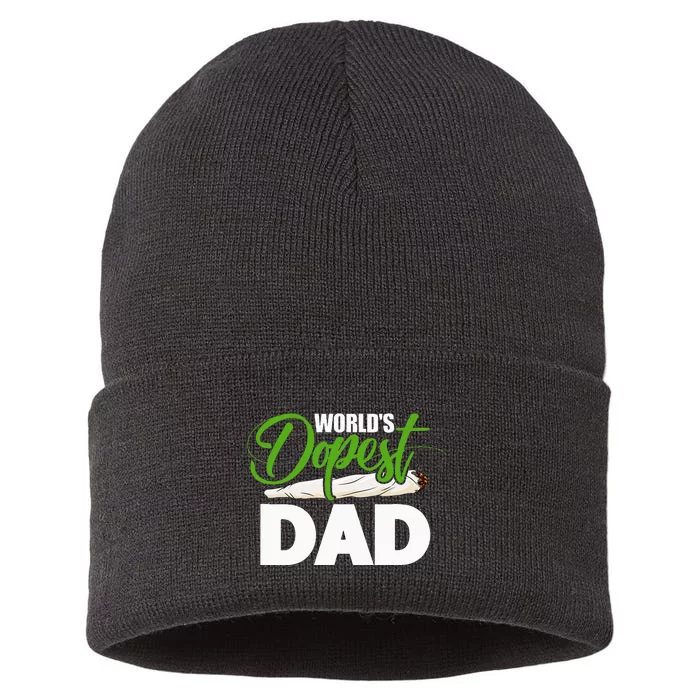 World's Dopest Dad Cannabis Marijuana Weed Funny Fathers Day Sustainable Knit Beanie