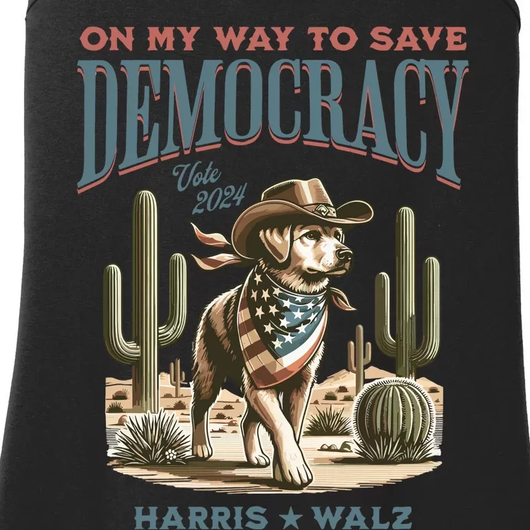 Western Democracy Dog Lady For Harris Walz Ladies Essential Tank