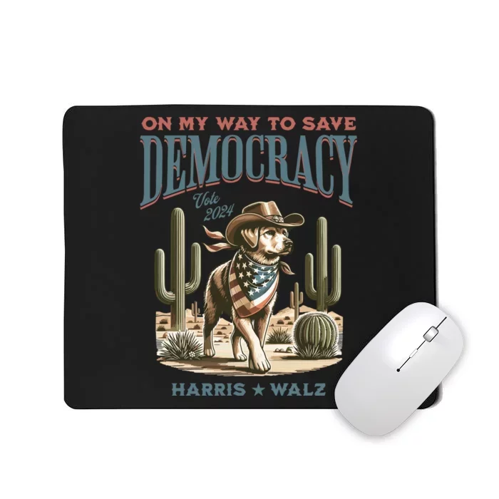 Western Democracy Dog Lady For Harris Walz Mousepad