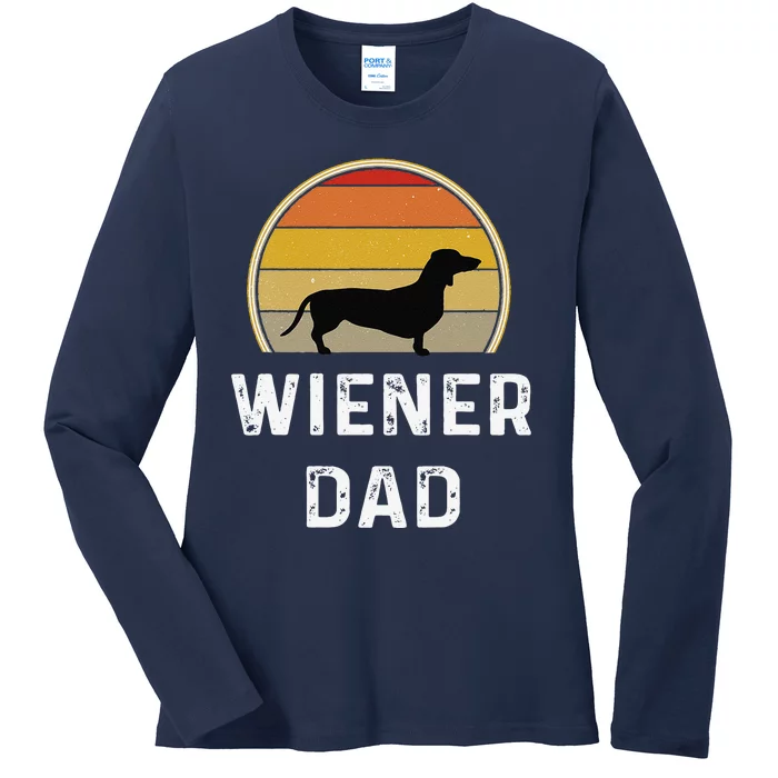 Wiener Dog Dad Gift Retro Vintage Dachshund Weenie Puppy Ladies Long Sleeve Shirt