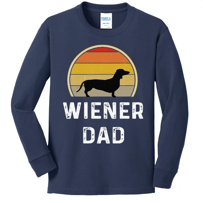 Wiener Dog Dad Gift Retro Vintage Dachshund Weenie Puppy Kids Long Sleeve Shirt