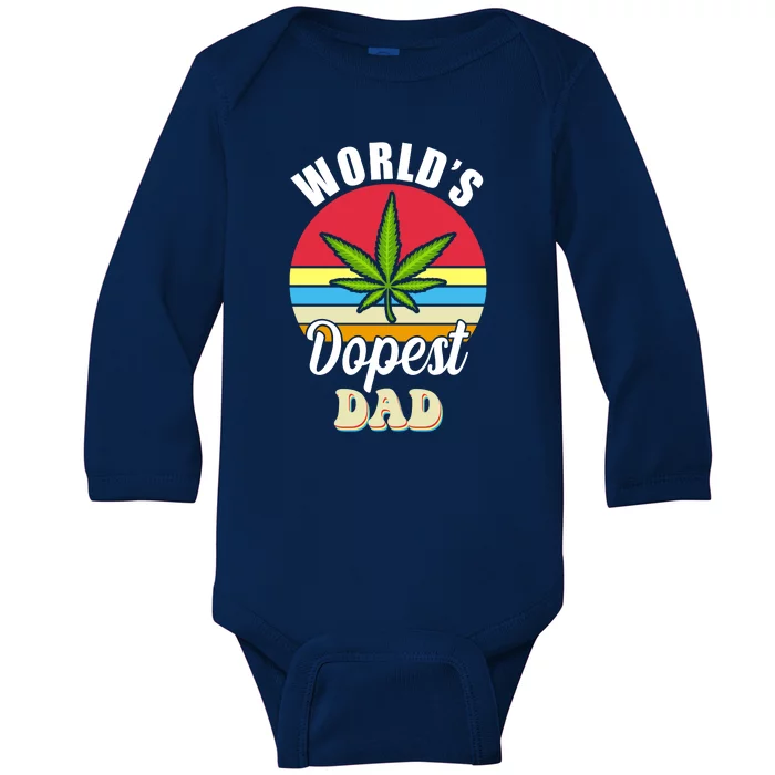 World's Dopest Dad Funny Marijuana Retro Baby Long Sleeve Bodysuit