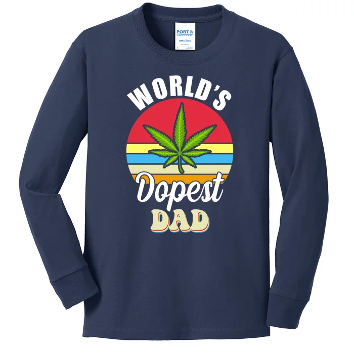 World's Dopest Dad Funny Marijuana Retro Kids Long Sleeve Shirt