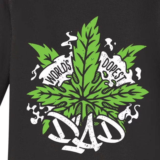 Worlds Dopest Dad Cannabis Leaf Weed Father Gift Baby Long Sleeve Bodysuit