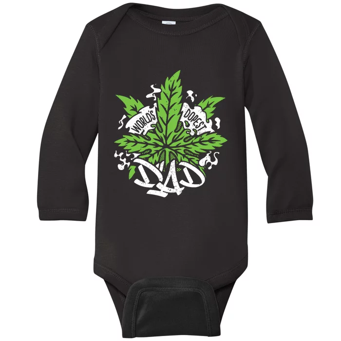 Worlds Dopest Dad Cannabis Leaf Weed Father Gift Baby Long Sleeve Bodysuit