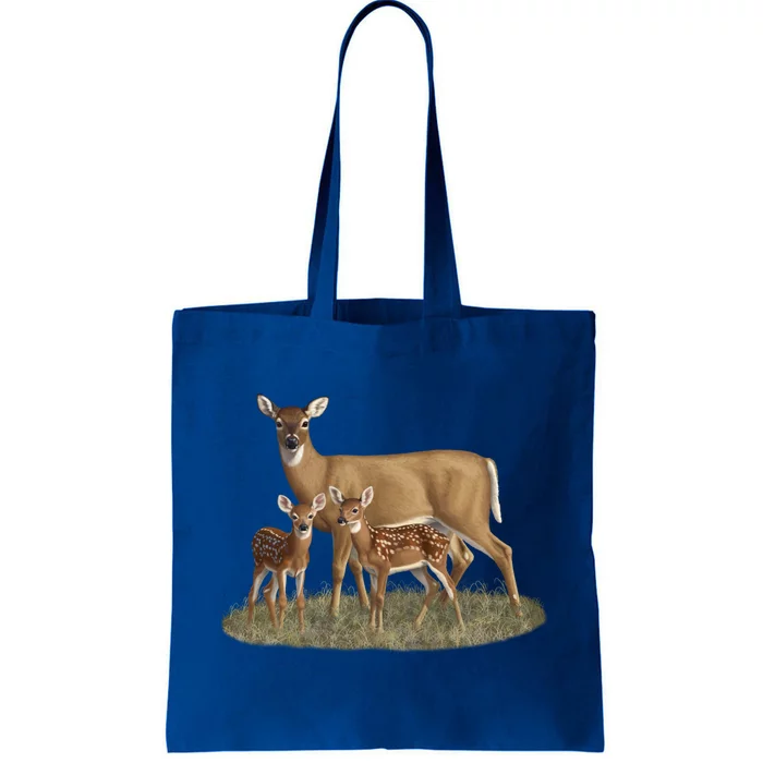 Whitetail Deer Doe And Cute Twin Fawns Wildlife Art Meaningful Gift Tote Bag