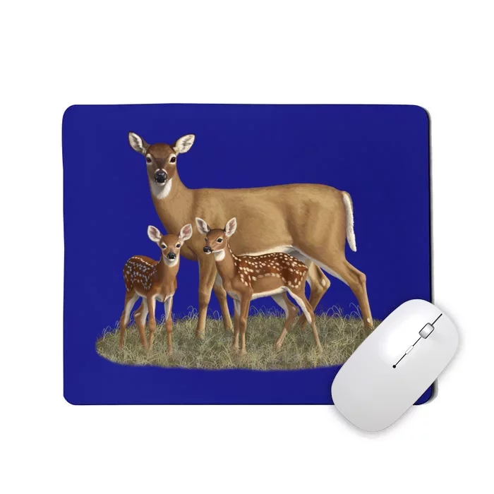 Whitetail Deer Doe And Cute Twin Fawns Wildlife Art Meaningful Gift Mousepad