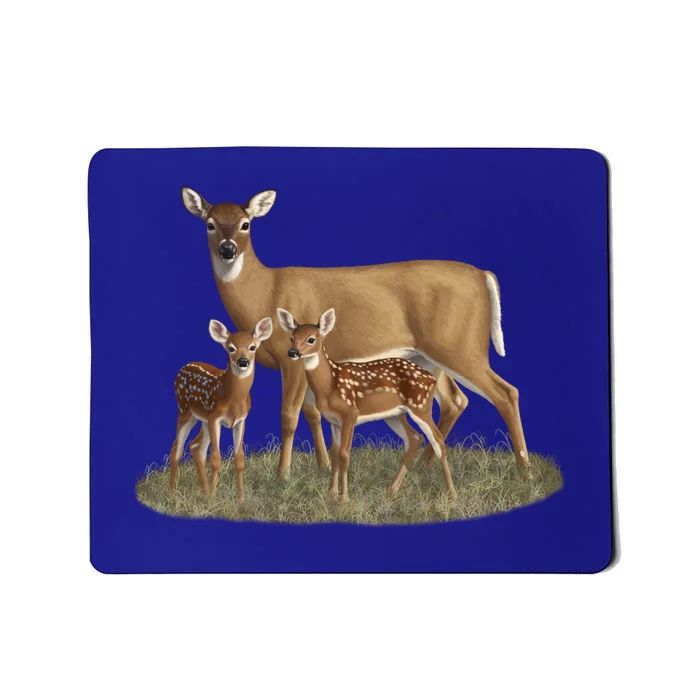 Whitetail Deer Doe And Cute Twin Fawns Wildlife Art Meaningful Gift Mousepad