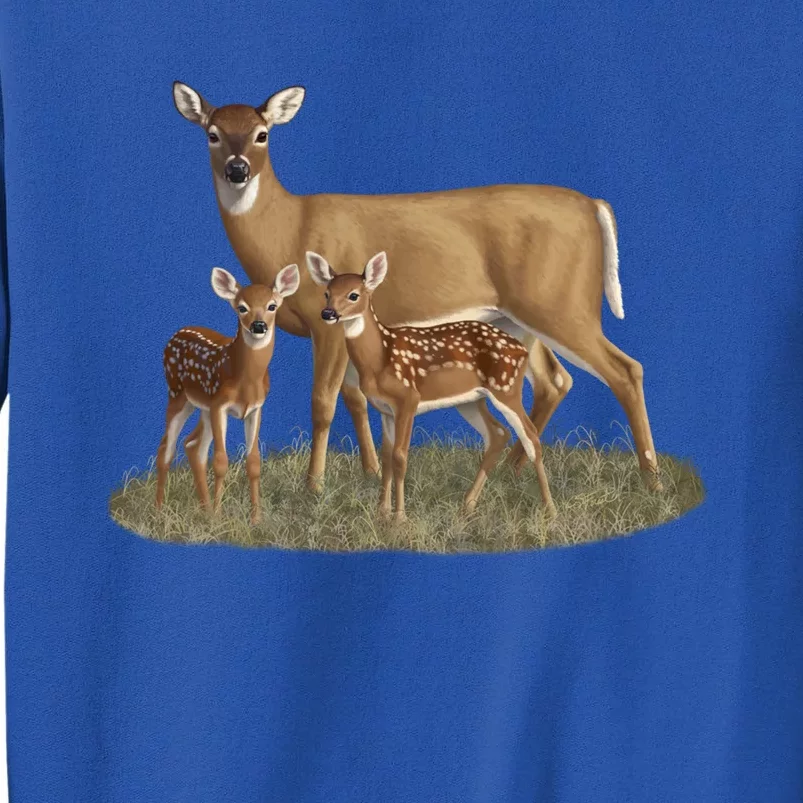 Whitetail Deer Doe And Cute Twin Fawns Wildlife Art Meaningful Gift Tall Sweatshirt