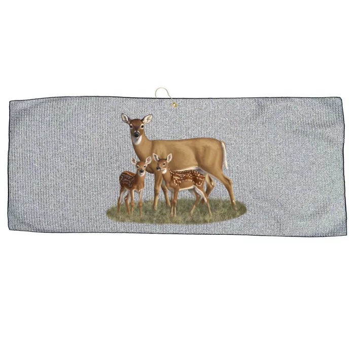 Whitetail Deer Doe And Cute Twin Fawns Wildlife Art Meaningful Gift Large Microfiber Waffle Golf Towel