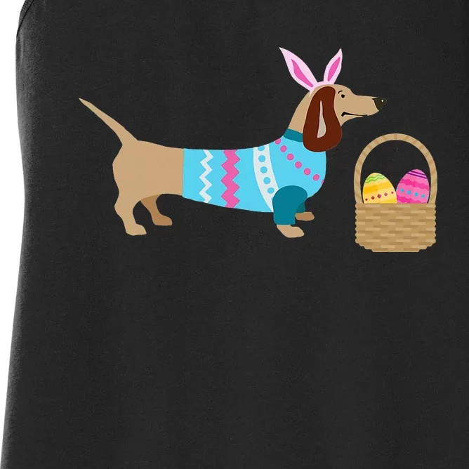 Weiner Daschund Easter T-shirt Doxie in Dog Dress Women's Racerback Tank