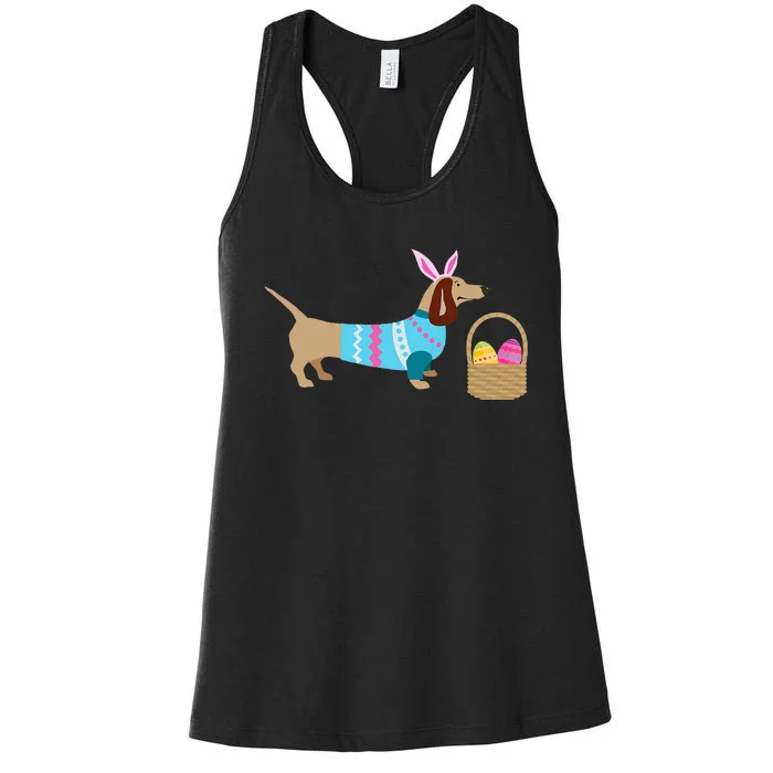 Weiner Daschund Easter T-shirt Doxie in Dog Dress Women's Racerback Tank