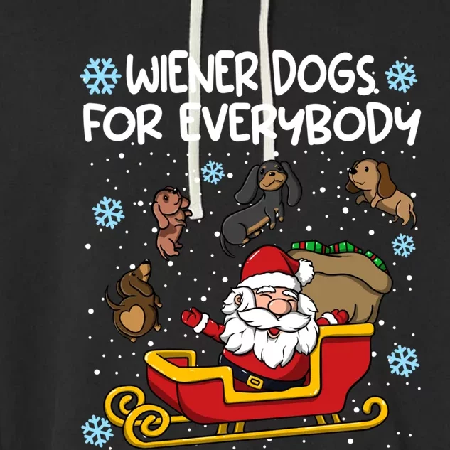 Wiener Dogs For Everybody Santa Funny Christmas Dachshund Garment-Dyed Fleece Hoodie