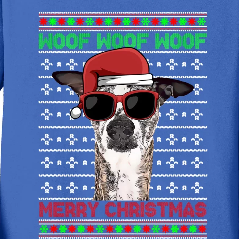 Whippets Dog Funny Woof Merry Christmas Gift Kids Long Sleeve Shirt