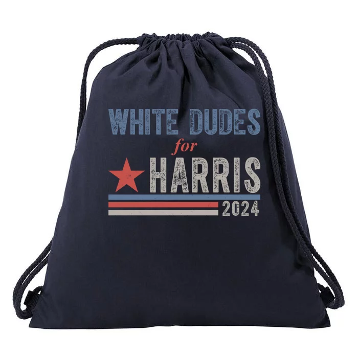 White Dudes For Harris 2024 Vintage Election Drawstring Bag