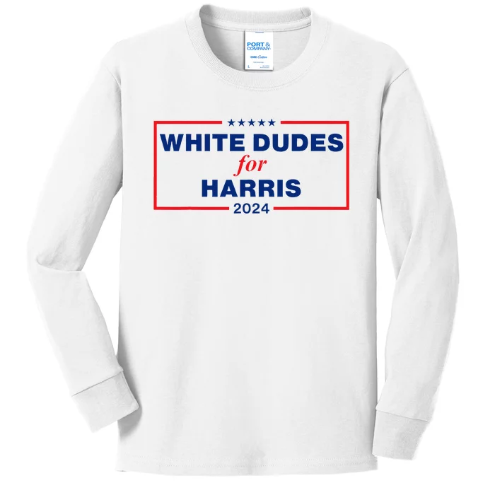 White Dudes For Harris 2024 Kids Long Sleeve Shirt