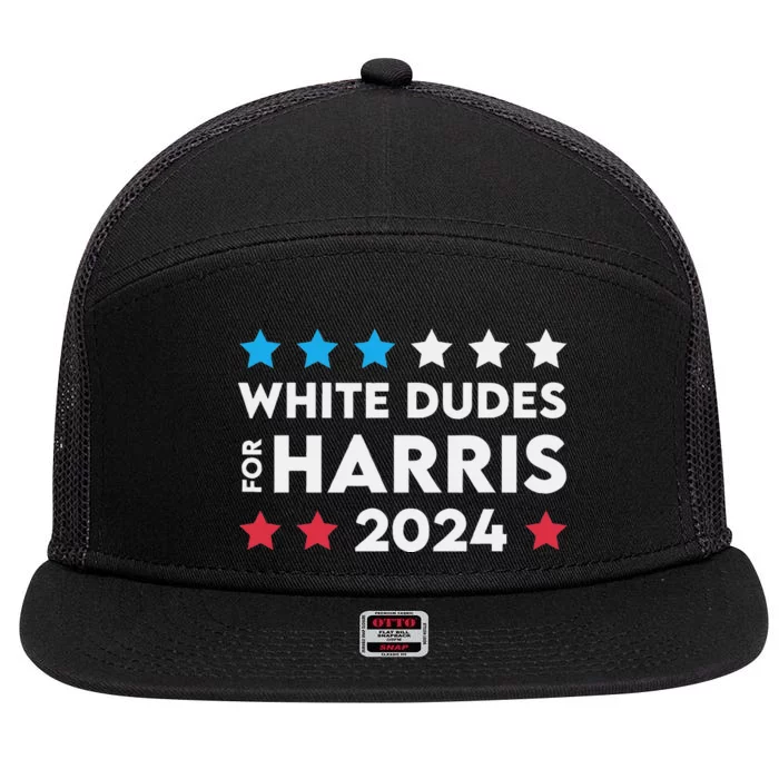 White Dudes For Harris 2024 7 Panel Mesh Trucker Snapback Hat