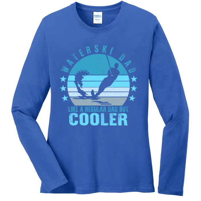 Waterski Dad Fathers Day Ski Lover Dad Water Skiing Rider Cute Gift Ladies Long Sleeve Shirt