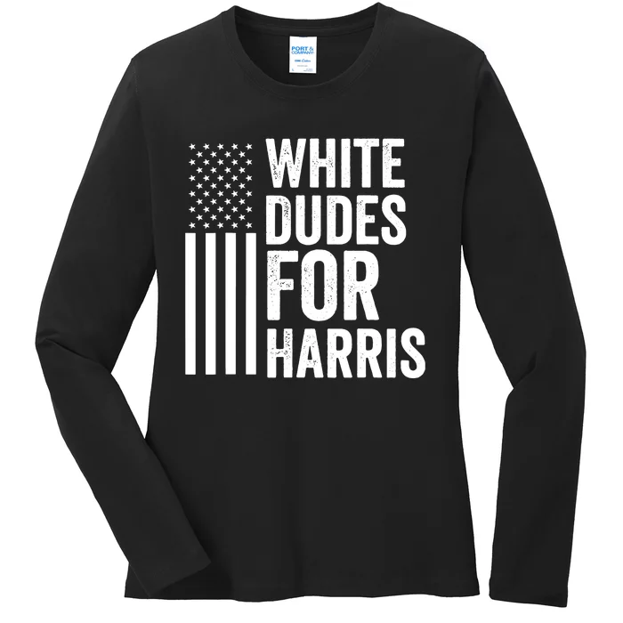 White Dudes For Harris Support President Kamala Usa Flag Ladies Long Sleeve Shirt