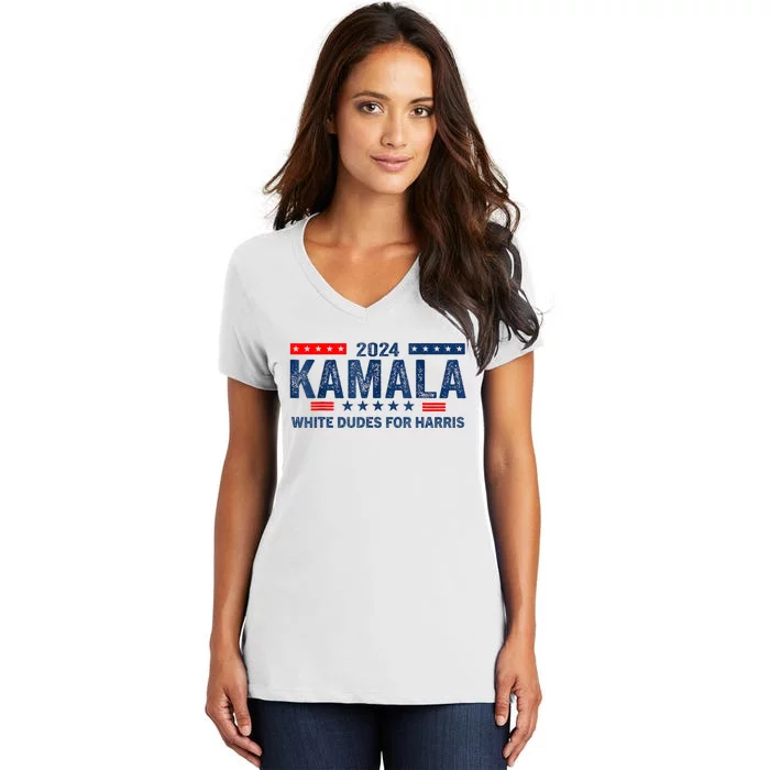 White Dudes For Kamala Harris 2024 For President Election Women's V-Neck T-Shirt