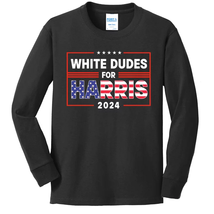 White Dudes For Harris 2024 Kids Long Sleeve Shirt