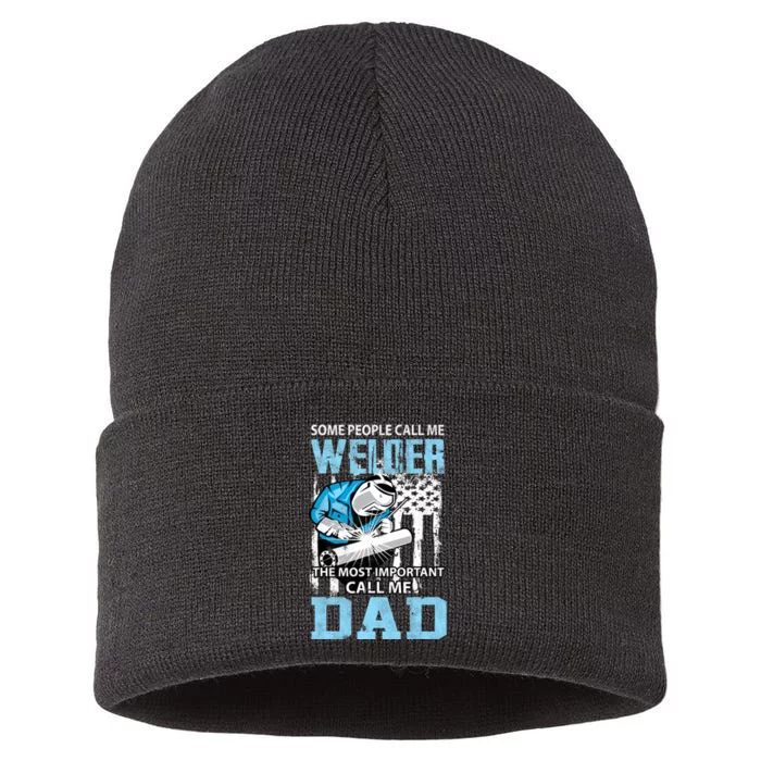 Welder Dad Fathers Day Funny Daddy Welding Dad Sustainable Knit Beanie