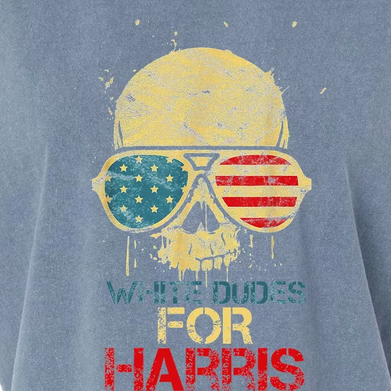 White Dudes For Harris 2024 American Flag Sunglasses Skull Garment-Dyed Women's Muscle Tee