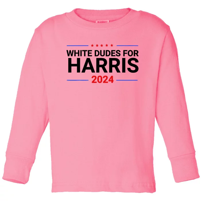 White Dudes For Harris 2024 Toddler Long Sleeve Shirt