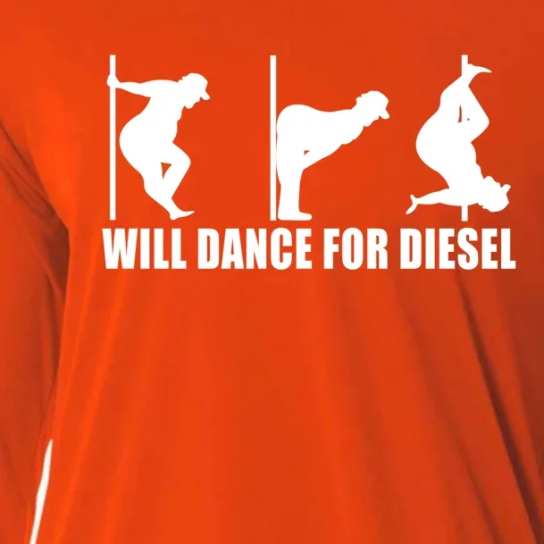 Will Dance For Diesel Funny Father's Day Dad Pole Dance Great Gift Cooling Performance Long Sleeve Crew