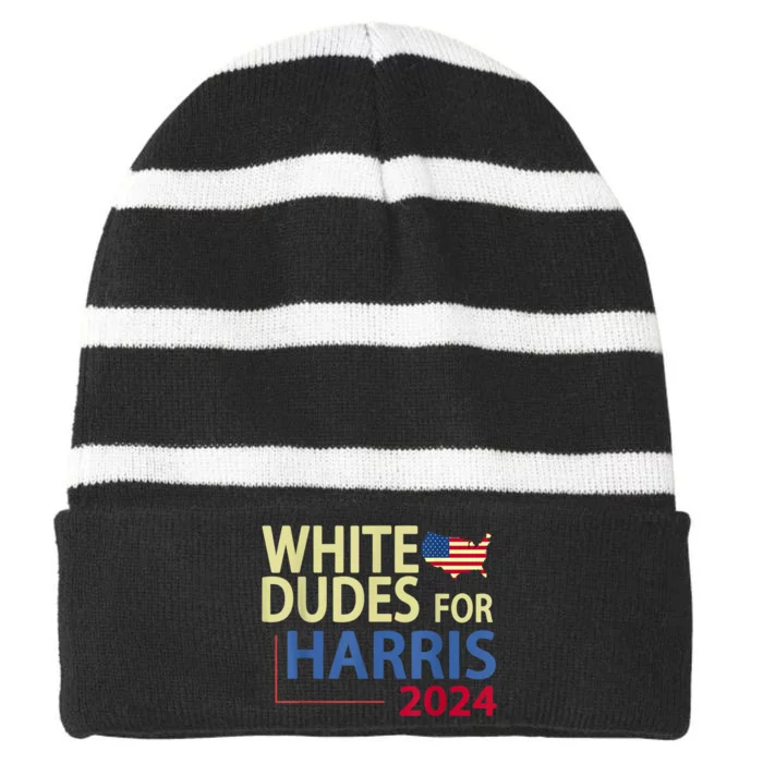 White Dudes For Kamalaharris 2024 President Striped Beanie with Solid Band