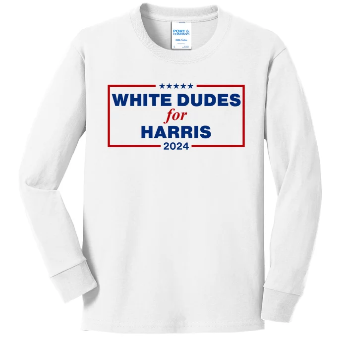 White Dudes For Harris 2024 Kids Long Sleeve Shirt