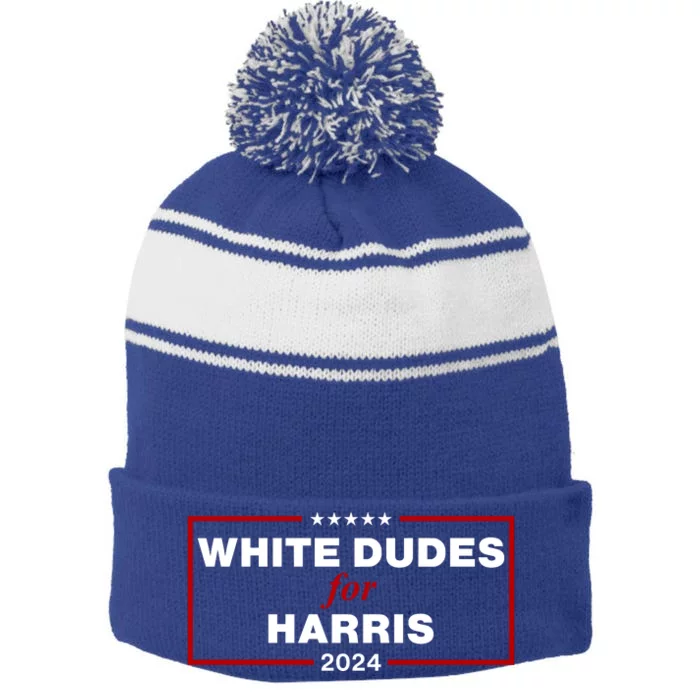 White Dudes For Harris 2024 Stripe Pom Pom Beanie