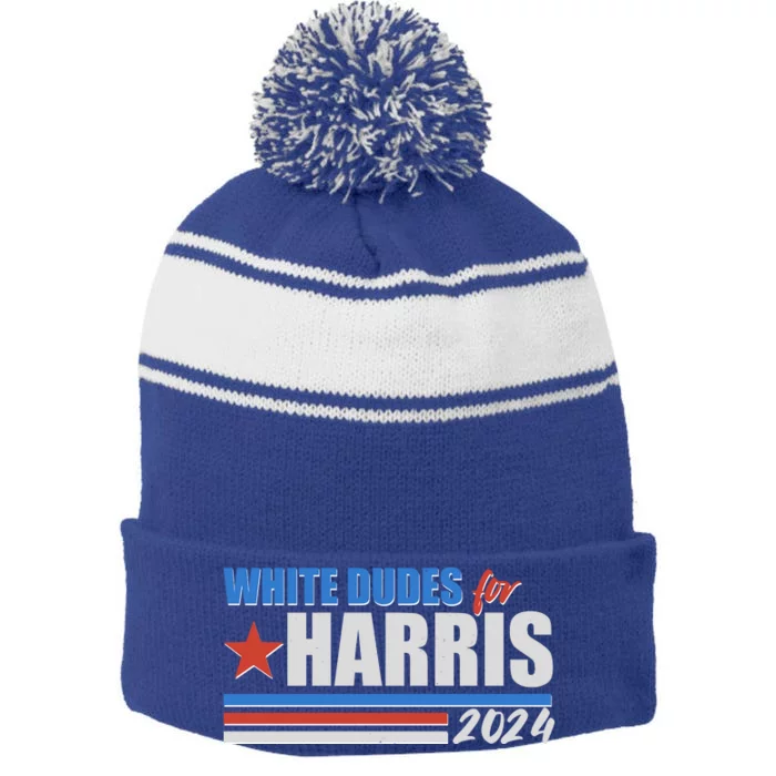 White Dudes For Kamala Harris 2024 Stripe Pom Pom Beanie