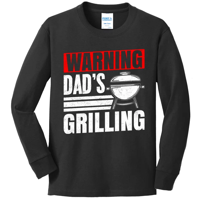 Warning DadS Grilling FatherS Day Graphic Kids Long Sleeve Shirt