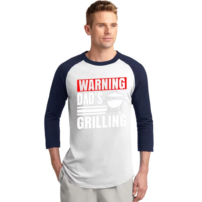 Warning DadS Grilling FatherS Day Graphic Baseball Sleeve Shirt